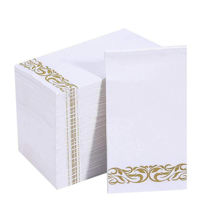 Vplus 200 Pack Paper Napkins Guest Towels Disposable Premium Quality 3ply Dinner Napkins Disposable Soft Absorbent Perfect for Kitchen Wedding Parties Dinners or Events Gold